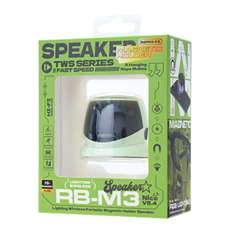 Enceinte Portable Sans Fil avec Support Magnétique Lighting RB-M3 REMAX - Vert — REMAX · Smarty Paris 18e